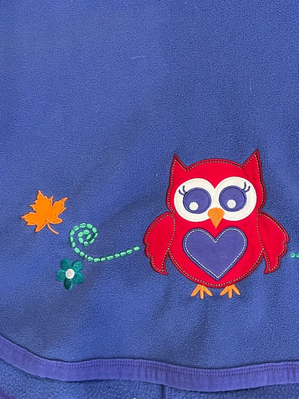 Goodlad Girls Fleece Purple Fall Hooded Poncho Owls & Leaves - One Size